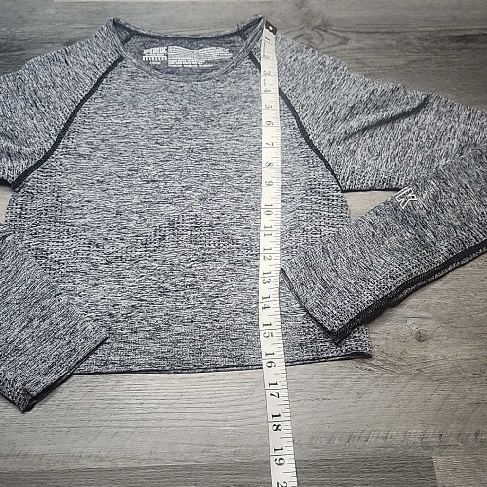 Victoria Secret PINK Top Womens Sz M Gray Long Sleeve Seamless Cropped - Picture 8 of 9